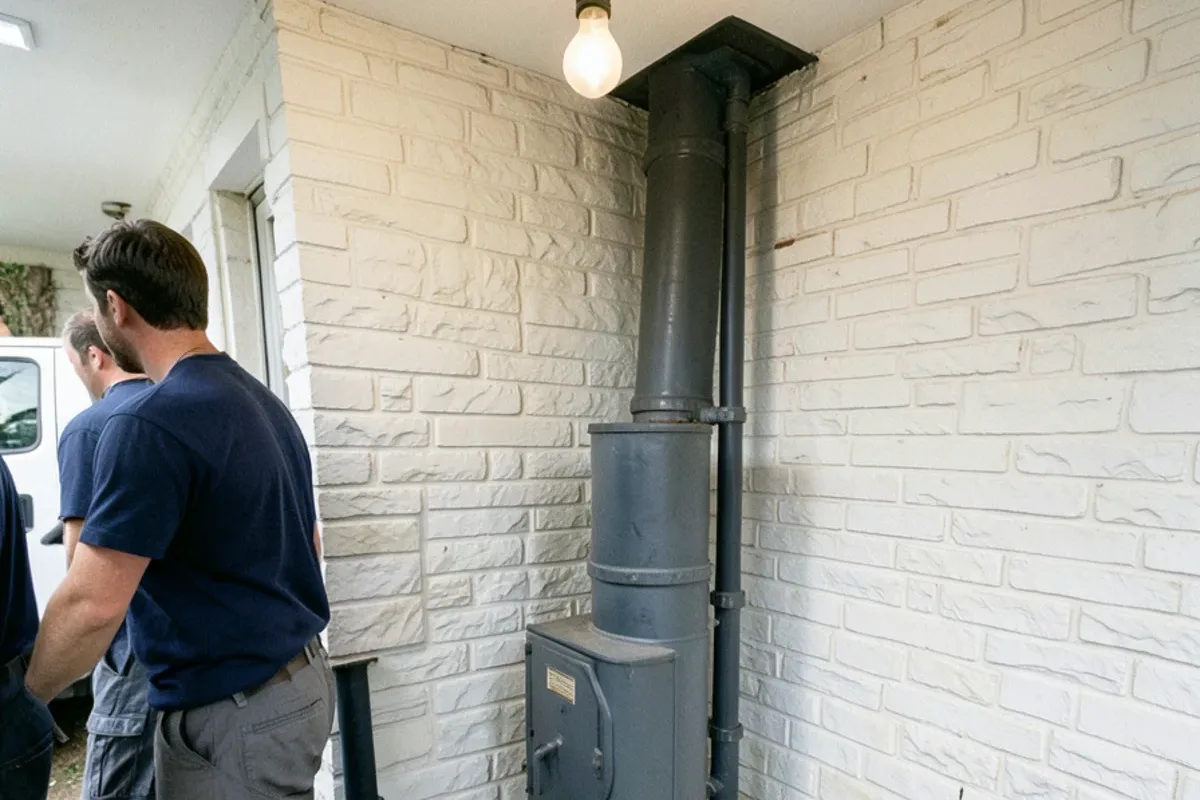 Cast iron soil stack with lead-caulked hub joints in a prewar basement