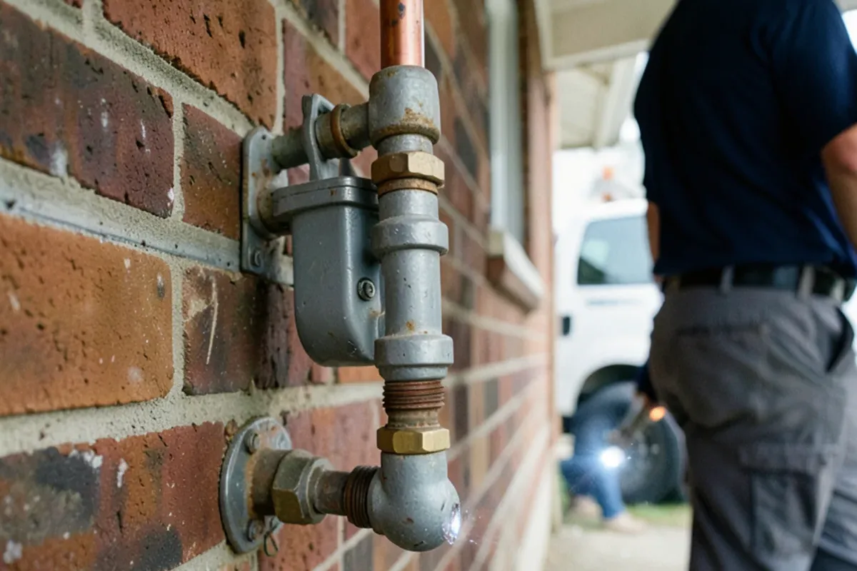 Galvanized steel water pipe joined to newer copper beside a basement water meter