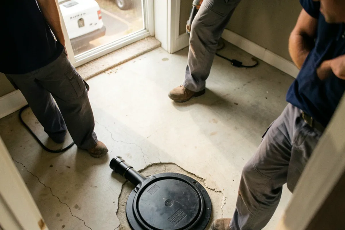 Access cover for a backwater valve set into a finished basement floor