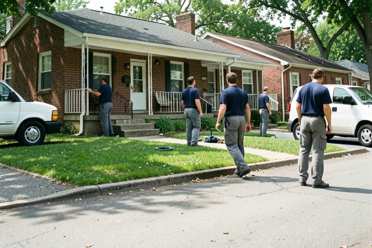 Row of 1920s brick bungalows under mature trees in south Oakland County