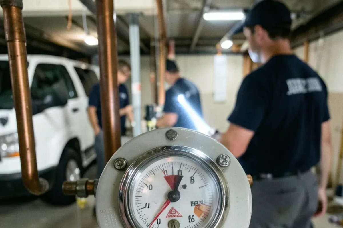 Close view of a water meter face with its small low-flow leak indicator