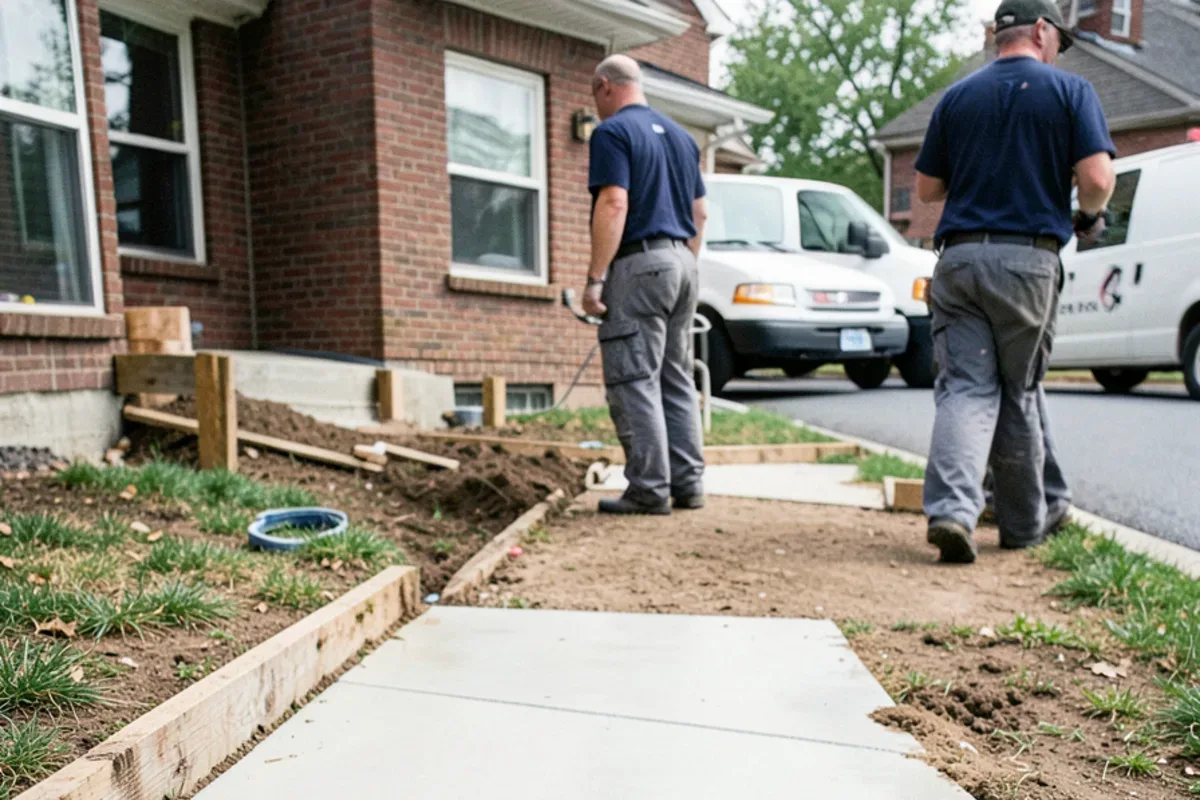 Freshly poured sidewalk panel replacing one removed for a sewer lateral repair