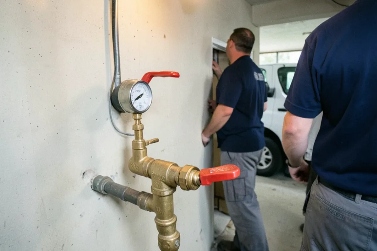 Basement main water shutoff valve next to the water meter