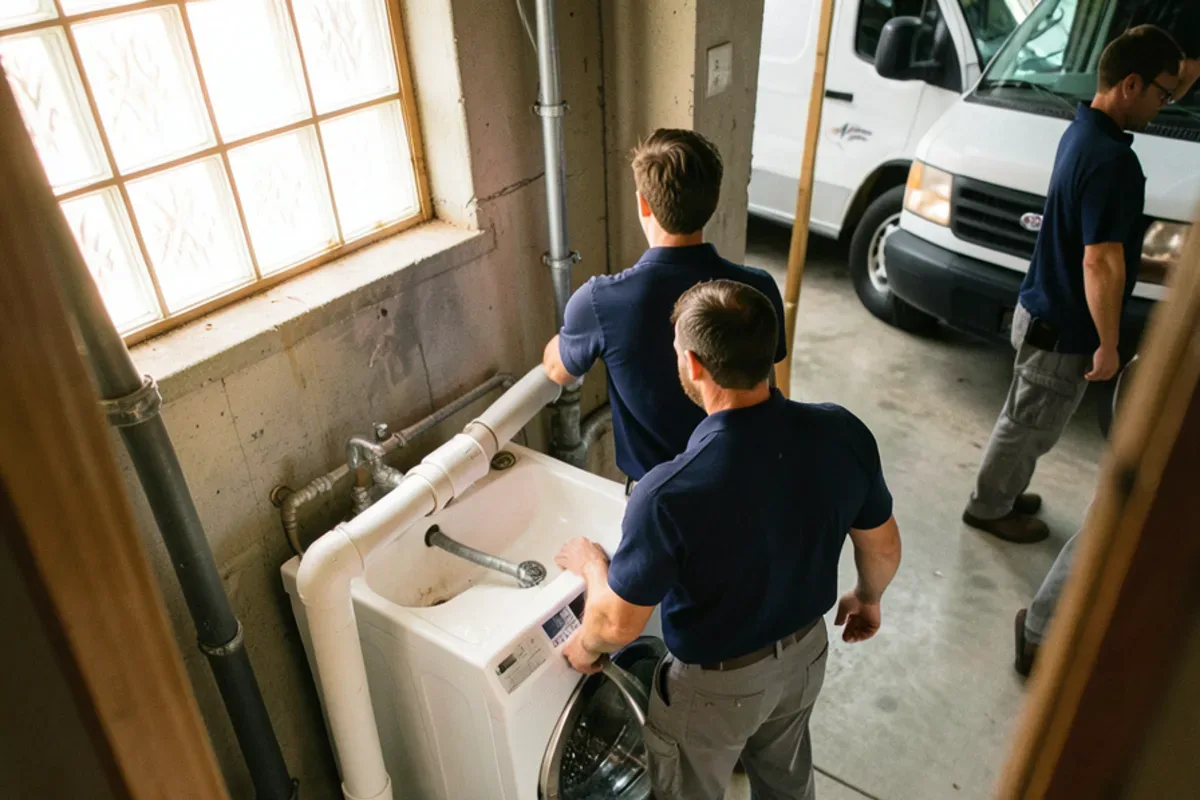 Washing machine drain hose discharging into a laundry standpipe during a main line load test