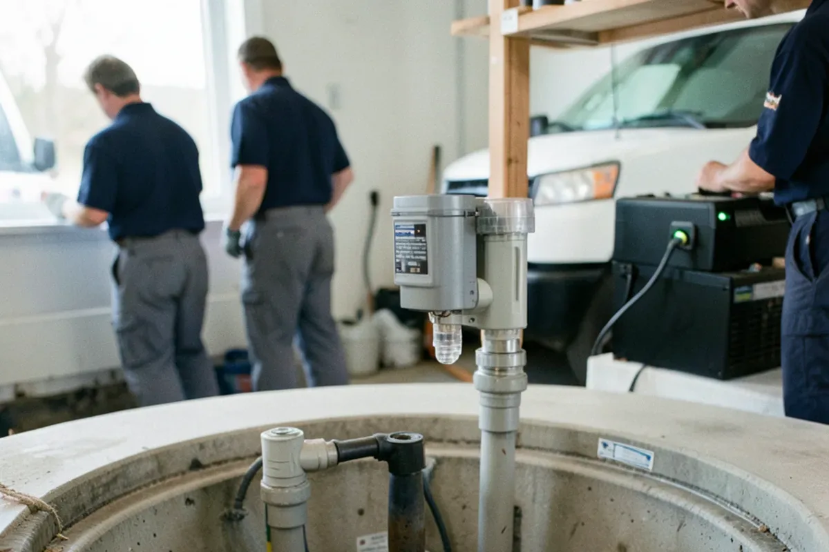 Same sump pit fitted with a backup pump, second check valve and battery box