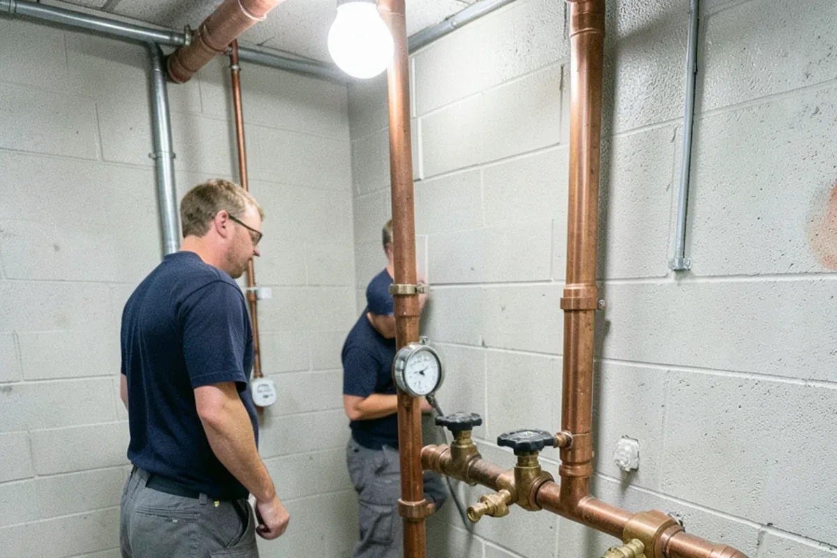 Reduced pressure backflow assembly on the incoming water service in a commercial mechanical room