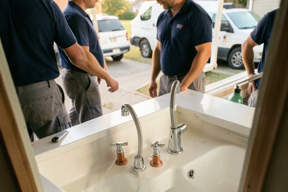 New quarter-turn stop valves and braided supply lines under a kitchen sink