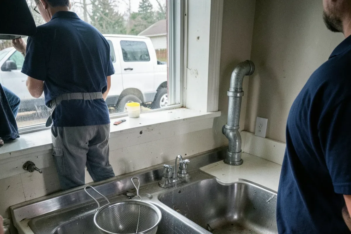 Empty sink cabinet with a switched outlet and a basket strainer before a first disposal install