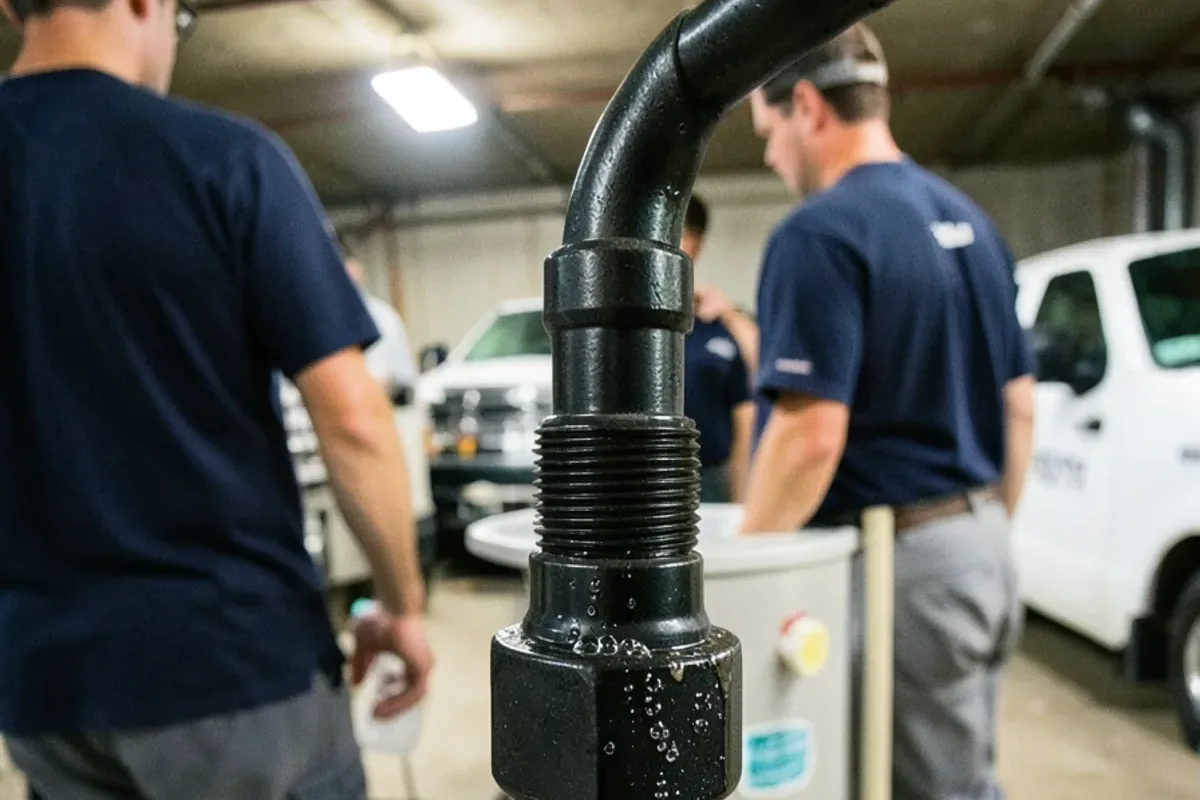 Leak detection solution foaming on a threaded union of a basement gas pipe