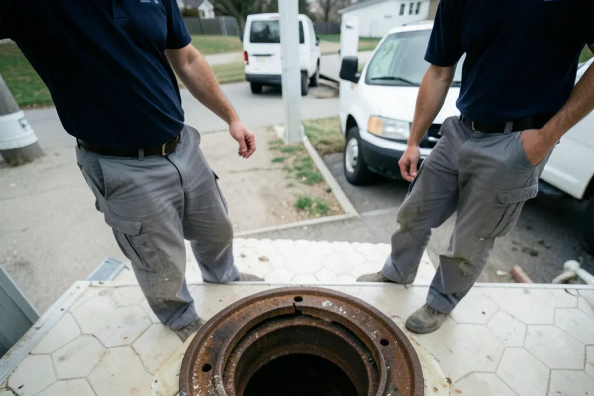 Rusted cast iron closet flange with a broken bolt slot after the toilet was removed