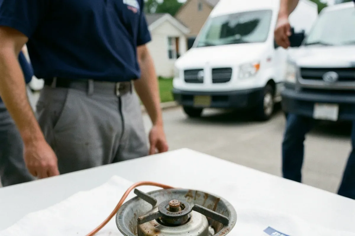 Thermocouple and pilot assembly removed from a gas water heater burner