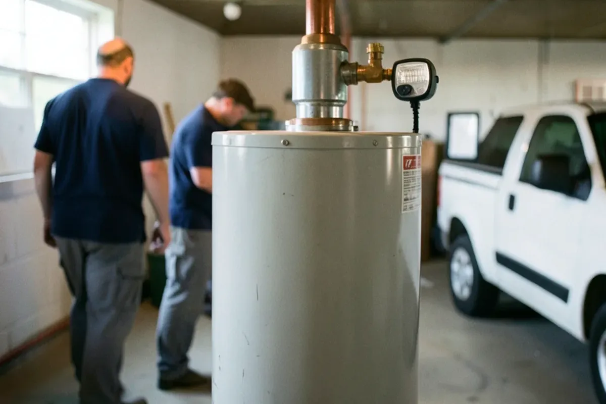 Gas tank water heater with new venting and expansion tank in a basement